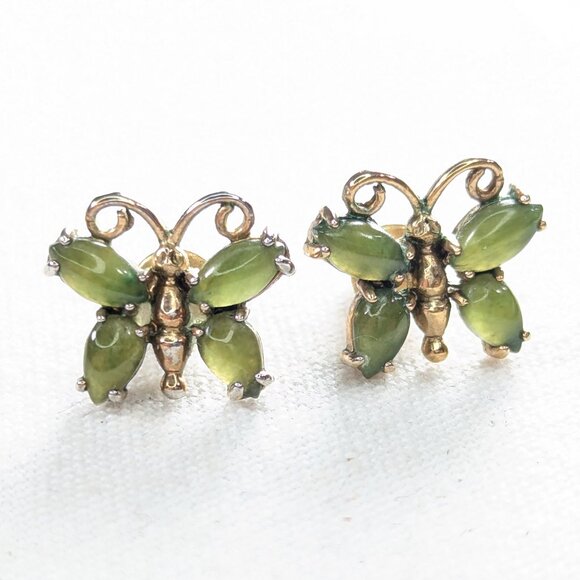 Jewelry - Green stone butterfly stud earrings, BC Jade gifts for girlfriend